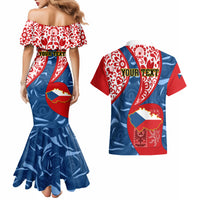 Personalised Czech Republic Independence Day Couples Matching Mermaid Dress and Hawaiian Shirt Czechia Coat Of Arms Embroidery Motif - Wonder Print Shop
