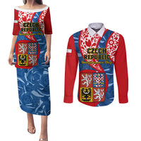 Personalised Czech Republic Independence Day Couples Matching Puletasi Dress and Long Sleeve Button Shirts Czechia Coat Of Arms Embroidery Motif - Wonder Print Shop