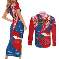 Personalised Czech Republic Independence Day Couples Matching Short Sleeve Bodycon Dress and Long Sleeve Button Shirts Czechia Coat Of Arms Embroidery Motif - Wonder Print Shop