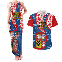 Personalised Czech Republic Independence Day Couples Matching Tank Maxi Dress and Hawaiian Shirt Czechia Coat Of Arms Embroidery Motif - Wonder Print Shop