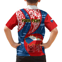 Personalised Czech Republic Independence Day Family Matching Short Sleeve Bodycon Dress and Hawaiian Shirt Czechia Coat Of Arms Embroidery Motif - Wonder Print Shop