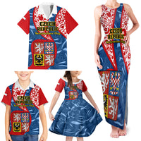 Personalised Czech Republic Independence Day Family Matching Tank Maxi Dress and Hawaiian Shirt Czechia Coat Of Arms Embroidery Motif - Wonder Print Shop