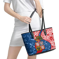 Personalised Czech Republic Independence Day Leather Tote Bag Czechia Coat Of Arms Embroidery Motif - Wonder Print Shop