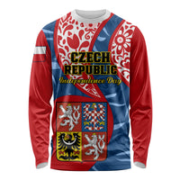 Personalised Czech Republic Independence Day Long Sleeve Shirt Czechia Coat Of Arms Embroidery Motif - Wonder Print Shop