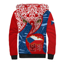 Personalised Czech Republic Independence Day Sherpa Hoodie Czechia Coat Of Arms Embroidery Motif - Wonder Print Shop