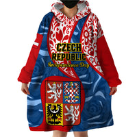 Personalised Czech Republic Independence Day Wearable Blanket Hoodie Czechia Coat Of Arms Embroidery Motif - Wonder Print Shop