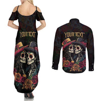 Personalised Sugar Skull Couple Valentine Couples Matching Summer Maxi Dress and Long Sleeve Button Shirt Roses Romantic Love