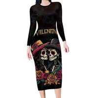 Personalised Sugar Skull Couple Valentine Family Matching Long Sleeve Bodycon Dress and Hawaiian Shirt Roses Romantic Love