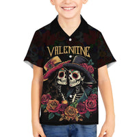 Personalised Sugar Skull Couple Valentine Family Matching Off The Shoulder Long Sleeve Dress and Hawaiian Shirt Roses Romantic Love