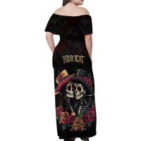 Personalised Sugar Skull Couple Valentine Family Matching Off Shoulder Maxi Dress and Hawaiian Shirt Roses Romantic Love