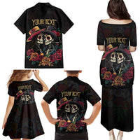 Personalised Sugar Skull Couple Valentine Family Matching Puletasi and Hawaiian Shirt Roses Romantic Love