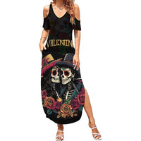 Personalised Sugar Skull Couple Valentine Family Matching Summer Maxi Dress and Hawaiian Shirt Roses Romantic Love