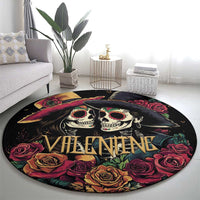 Sugar Skull Couple Valentine Round Carpet Roses Romantic Love