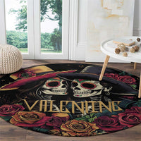 Sugar Skull Couple Valentine Round Carpet Roses Romantic Love