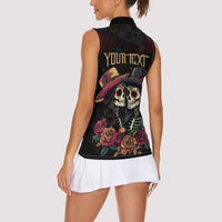 Personalised Sugar Skull Couple Valentine Women Sleeveless Polo Shirt Roses Romantic Love
