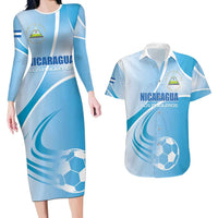 Custom Nicaragua Football Couples Matching Long Sleeve Bodycon Dress and Hawaiian Shirt Vamos Los Pinoleros