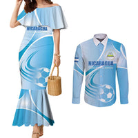 Custom Nicaragua Football Couples Matching Mermaid Dress and Long Sleeve Button Shirt Vamos Los Pinoleros