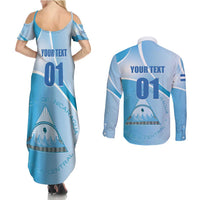 Custom Nicaragua Football Couples Matching Summer Maxi Dress and Long Sleeve Button Shirt Vamos Los Pinoleros