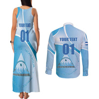 Custom Nicaragua Football Couples Matching Tank Maxi Dress and Long Sleeve Button Shirt Vamos Los Pinoleros
