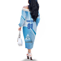 Custom Nicaragua Football Family Matching Off The Shoulder Long Sleeve Dress and Hawaiian Shirt Vamos Los Pinoleros