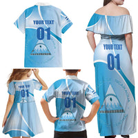 Custom Nicaragua Football Family Matching Off Shoulder Maxi Dress and Hawaiian Shirt Vamos Los Pinoleros