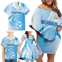 Custom Nicaragua Football Family Matching Off Shoulder Short Dress and Hawaiian Shirt Vamos Los Pinoleros