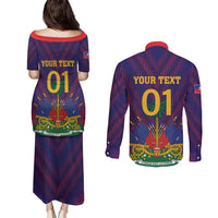 Custom Haiti Football Couples Matching Puletasi and Long Sleeve Button Shirt Come On Les Grenadiers