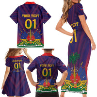 Custom Haiti Football Family Matching Short Sleeve Bodycon Dress and Hawaiian Shirt Come On Les Grenadiers