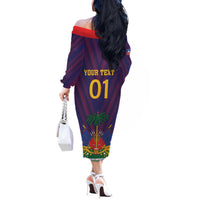 Custom Haiti Football Off The Shoulder Long Sleeve Dress Come On Les Grenadiers