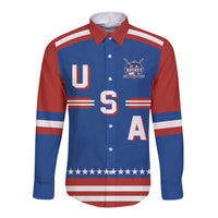 Custom Hockey 2026 USA Blue Long Sleeve Button Shirt United States Go Champions