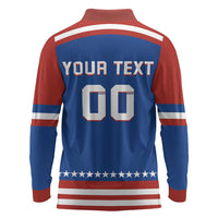 Custom Hockey 2026 USA Blue Long Sleeve Polo Shirt United States Go Champions