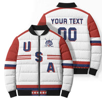 Custom Hockey 2026 USA White Bomber Puffer Jacket United States Go Champions