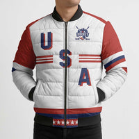 Custom Hockey 2026 USA White Bomber Puffer Jacket United States Go Champions