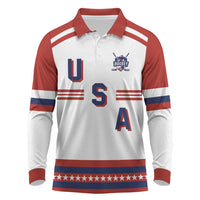 Custom Hockey 2026 USA White Long Sleeve Polo Shirt United States Go Champions