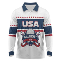 Custom Ball Hockey 2026 USA Long Sleeve Polo Shirt US Team Go Champions