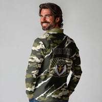Personalized USA 250th Anniversary Long Sleeve Polo Shirt Eagle Camouflage Zipper Stylized