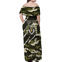 Personalized USA 250th Anniversary Off Shoulder Maxi Dress Eagle Camouflage Zipper Stylized