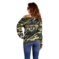 Personalized USA 250th Anniversary Off Shoulder Sweater Eagle Camouflage Zipper Stylized