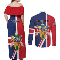 Personalised Turks and Caicos Islands Couples Matching Off Shoulder Maxi Dress and Long Sleeve Button Shirt Come On Team TCI