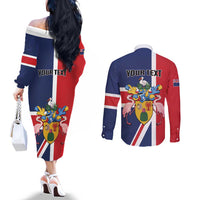 Personalised Turks and Caicos Islands Couples Matching Off The Shoulder Long Sleeve Dress and Long Sleeve Button Shirt Come On Team TCI