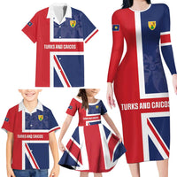 Personalised Turks and Caicos Islands Family Matching Long Sleeve Bodycon Dress and Hawaiian Shirt Come On Team TCI