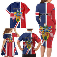 Personalised Turks and Caicos Islands Family Matching Long Sleeve Bodycon Dress and Hawaiian Shirt Come On Team TCI