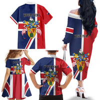Personalised Turks and Caicos Islands Family Matching Off The Shoulder Long Sleeve Dress and Hawaiian Shirt Come On Team TCI