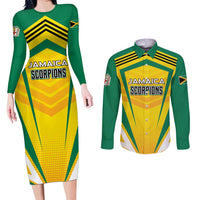 Custom Cricket Jamaica Scorpions Couples Matching Long Sleeve Bodycon Dress and Long Sleeve Button Shirt We Made Legends