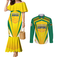 Custom Cricket Jamaica Scorpions Couples Matching Mermaid Dress and Long Sleeve Button Shirt We Made Legends