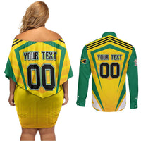 Custom Cricket Jamaica Scorpions Couples Matching Off Shoulder Short Dress and Long Sleeve Button Shirt We Made Legends