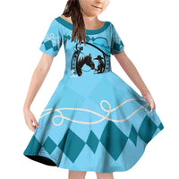 Personalized Kentucky Horse Racing Family Matching Off Shoulder Short Dress and Hawaiian Shirt Beauty and The Horse Blue Version LT01