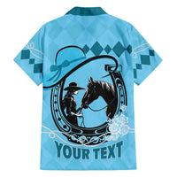 Personalized Kentucky Horse Racing Family Matching Off Shoulder Short Dress and Hawaiian Shirt Beauty and The Horse Blue Version LT01