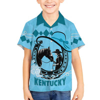 Personalized Kentucky Horse Racing Family Matching Off Shoulder Short Dress and Hawaiian Shirt Beauty and The Horse Blue Version LT01
