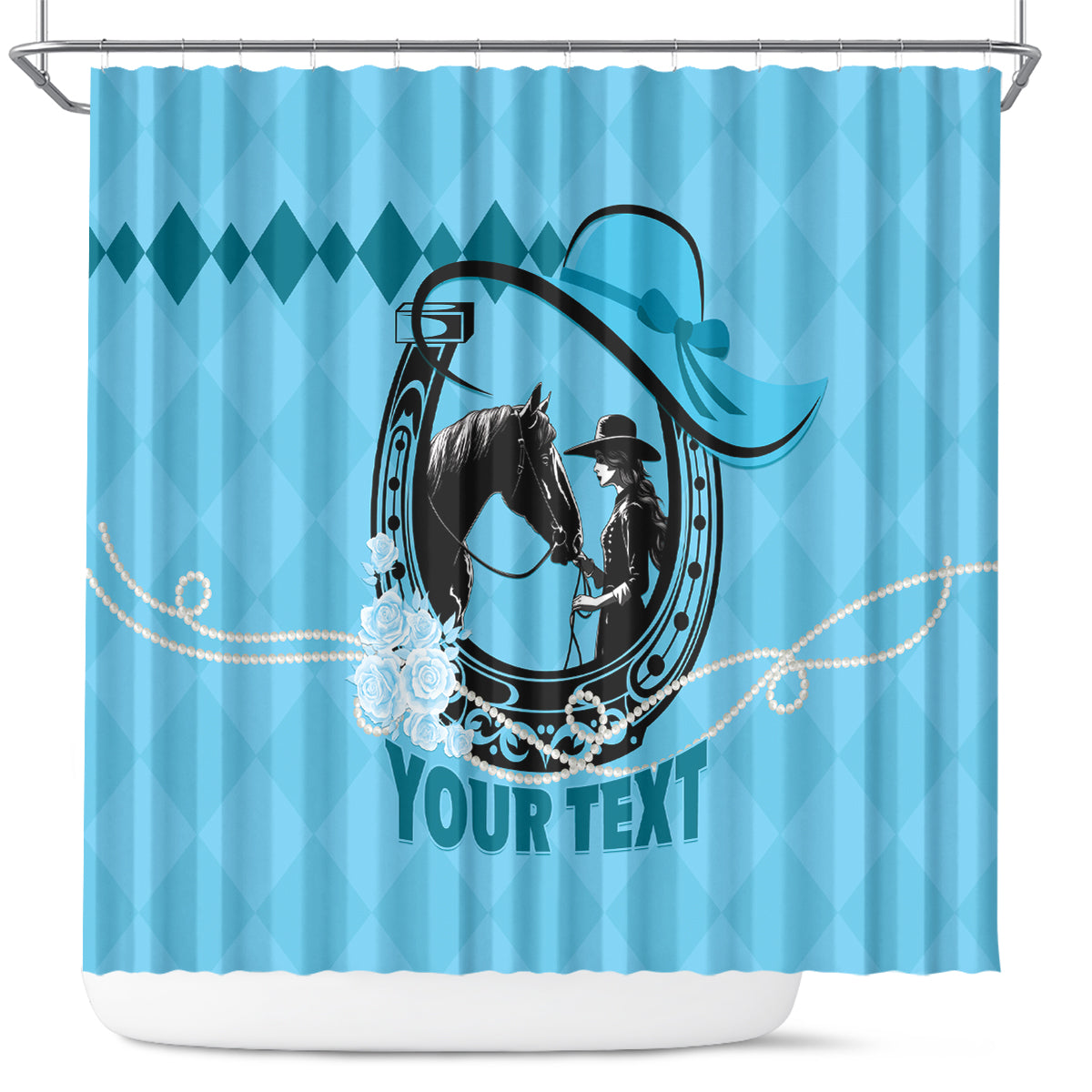 Personalized Kentucky Horse Racing 2024 Shower Curtain Beauty and The Horse Blue Version LT01